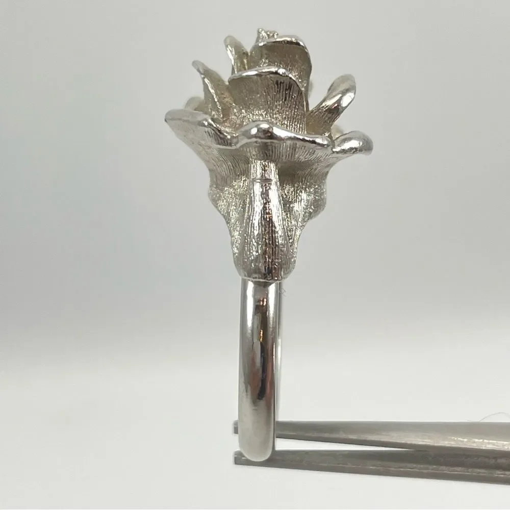Vintage Silver Tone Figural 3D Rose Adjustable Statement Ring. Adjustable Ring.